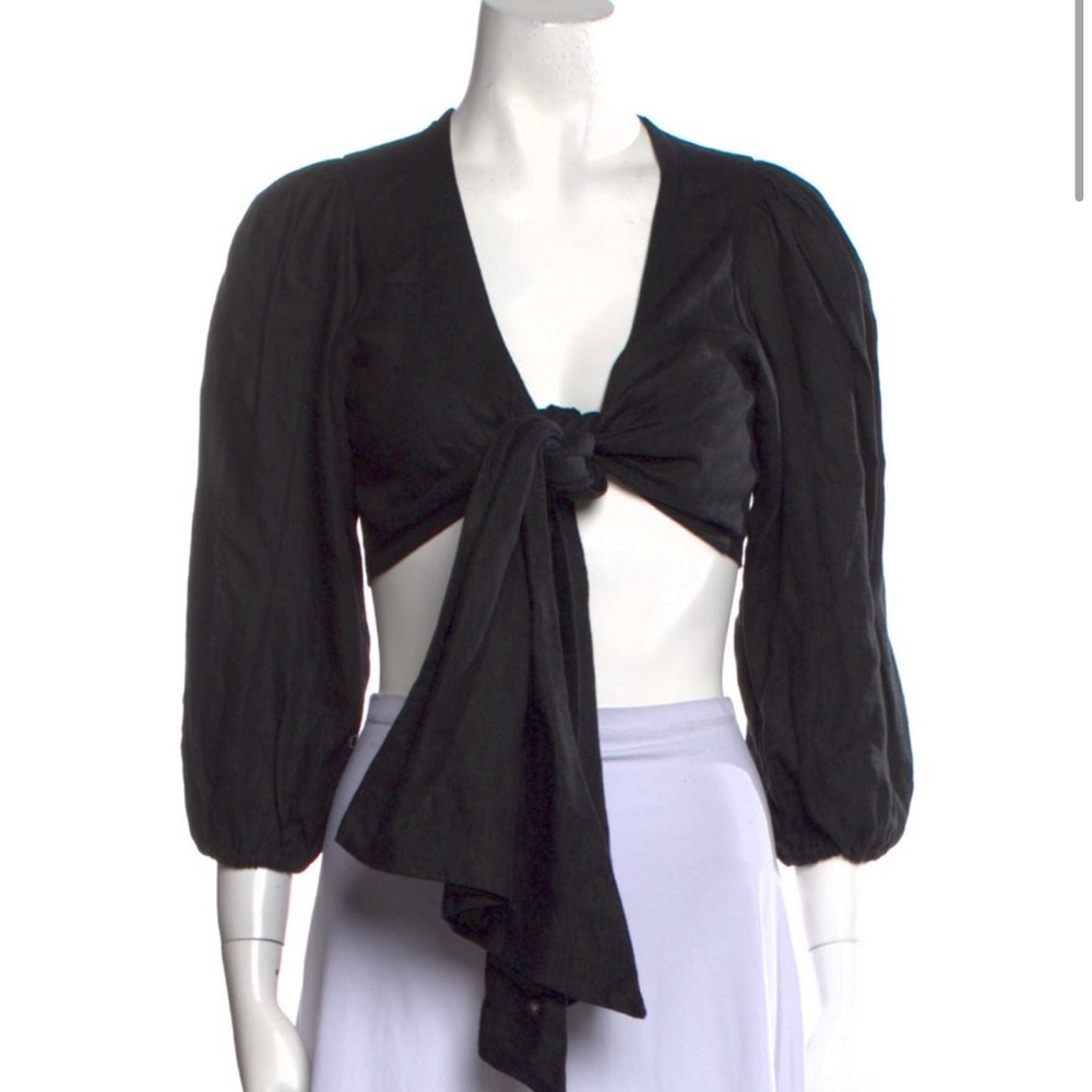 Faithful the Brand Black Linen Tie-Front Top Crop Top